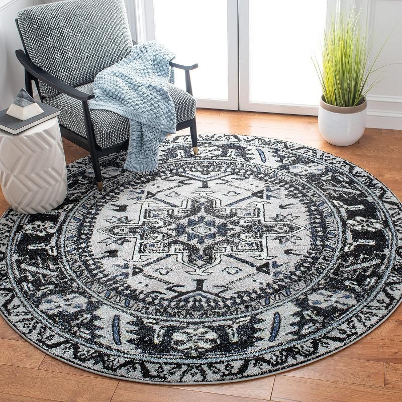 Retro Ethnic Style Round Carpet Geometry Print Bohemia Floor Mat Multiple Sizes Home Decor Anti-slip Rug for Living Room Bedroom