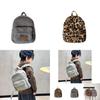 Chic Breathable Plush Leopard Print Backpack For Children In Grey And Tan
