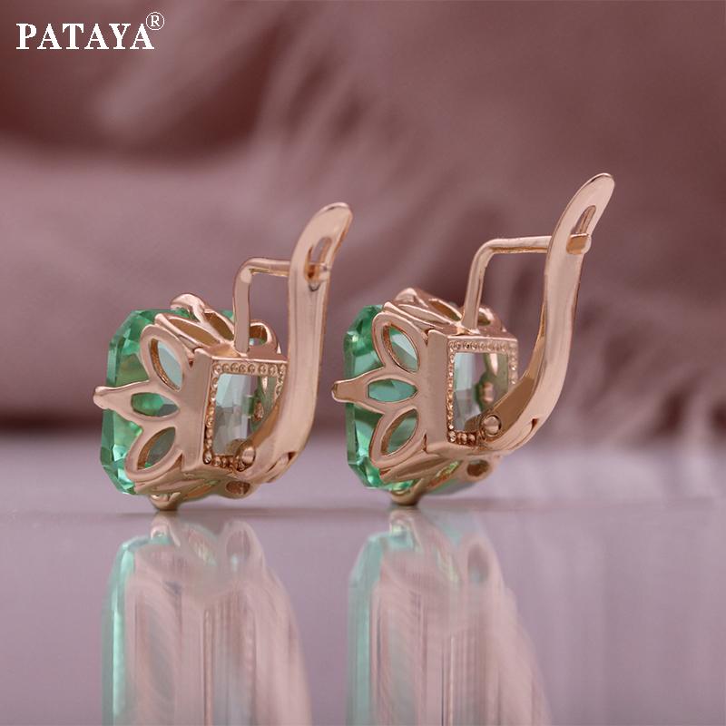 PATAYA Rose Gold Color Inlaid Artificial Zircon Square Sweet Girl Earrings