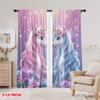2D Flat Printing 2pcs Window Curtains Rainbow Floral Unicorn Versatile Durable Polyester Without Electricity Festive Wall Decor