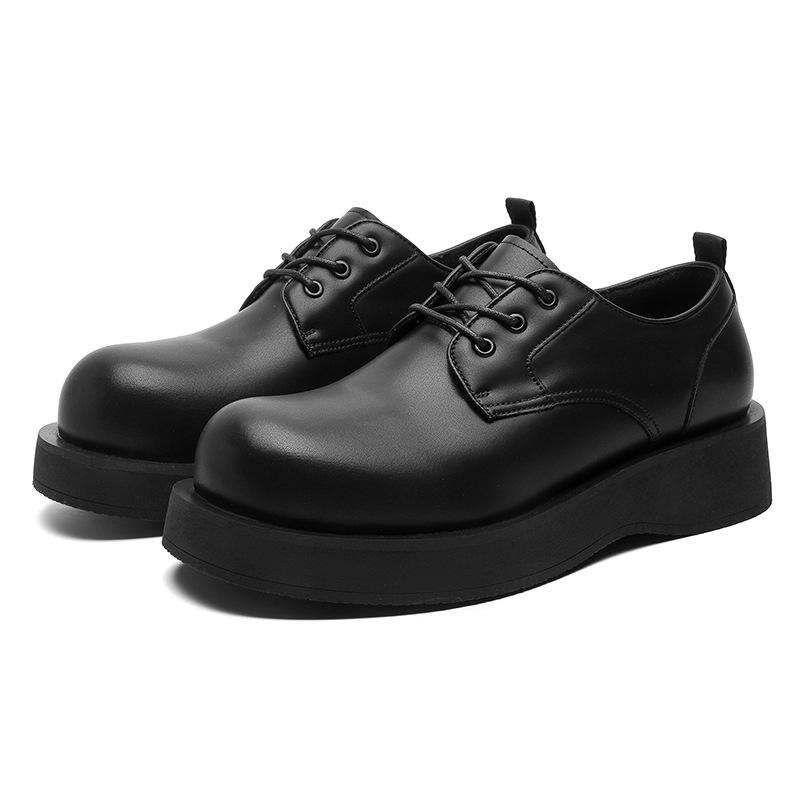 Black Platform Derby Shoes, New Niche Heightening Casual Leather Shoes, British Commuter Big Head Shoes