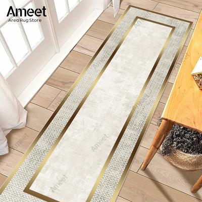 Gold Carpet Long Hallway Runner Rug White Luxury Bedroom Mat Entrance Corridor Carpet Anti Slip Mat Machine Washable