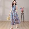 Elegant Floral Plus Size Cotton Silk Summer Dress for Middle-Aged Women