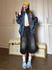Damen American Style Retro Schwarze Denim Capri-Hosen - Sommer Locker Mittellang Fünf-Punkt Gerade Bein Übergröße Shorts