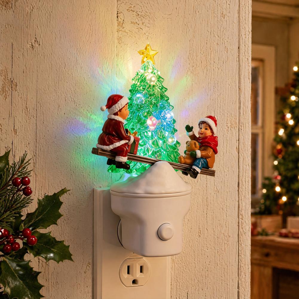 Kleine Wand-Nachtlampe Weihnachten Stecker-LED-Nachtlicht Harz Leuchtender Baum mit Rentier für Kinder für Schlafzimmer für Schlafzimmer