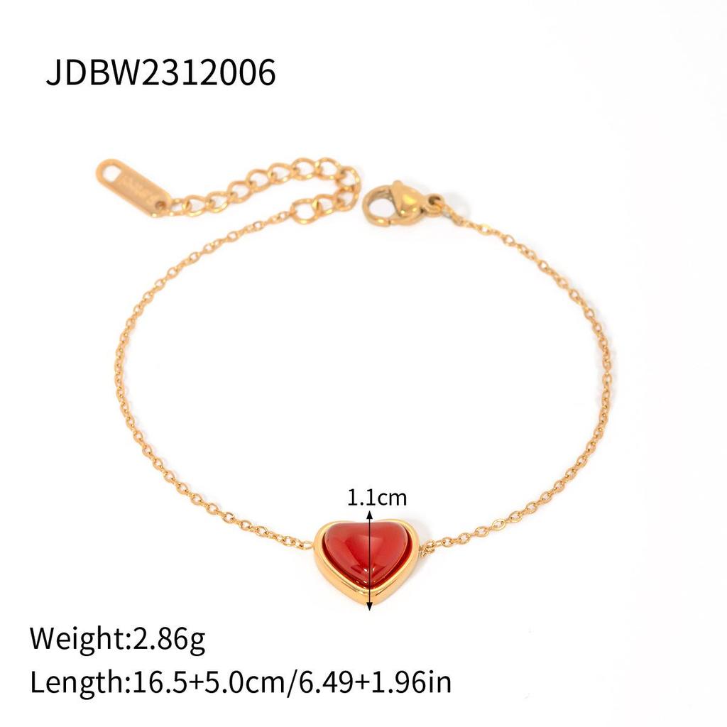 18K Gold Plated Red Agate Heart Bracelet - Trendy European & American Fashion Jewelry