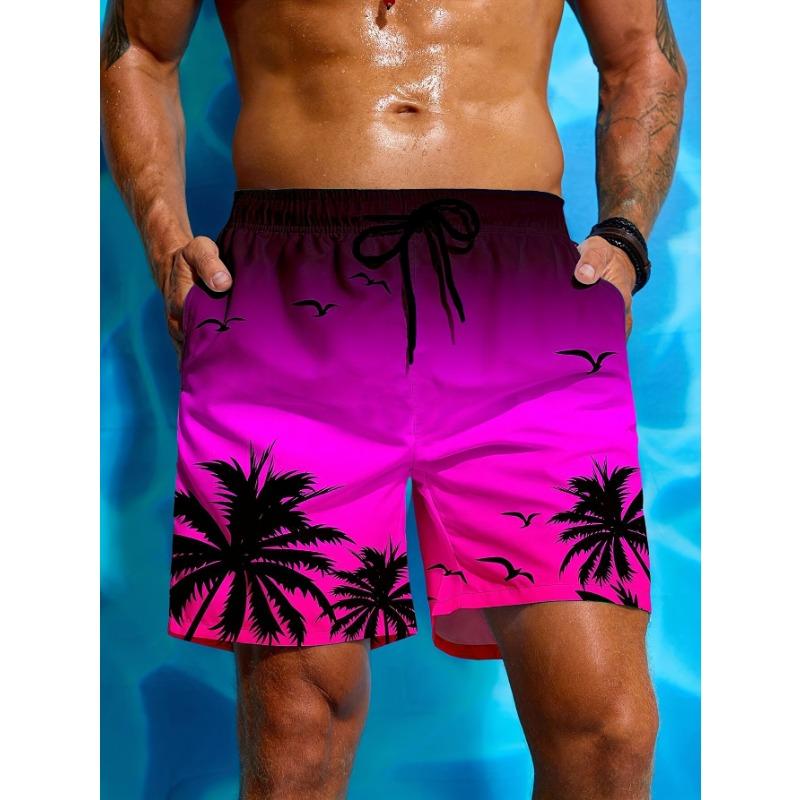 

Men s Palm Tree 3D Print Beach Shorts Fashionable Breathable Drawstring Waist Panel Swimming Shorts 6XL