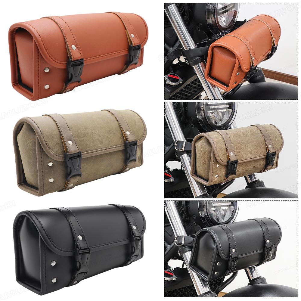 Retro Motorcycle Saddle Bags Black/Brown Leather Motorbike Side Tool Tail Bag PU Luggage Borsello Moto for Harley Universal