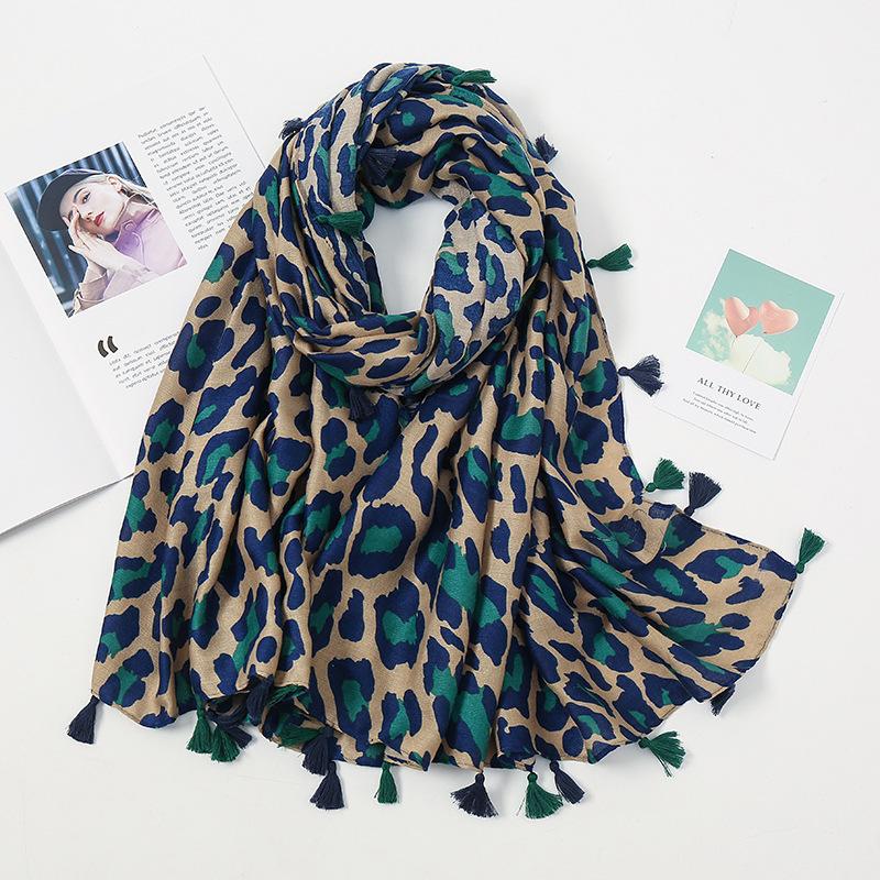 Fashion Black Grey Leopard Dot Tassel Viscose Shawl Lady High Quality Wrap Thick Pashmina Stole Bufandas Muslim Hijab 180*90Cm