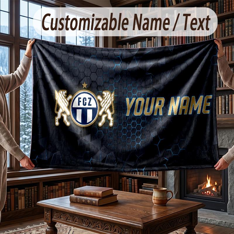 Custom Name Flannel Throw Blanket FC Zürich Pattern Warm Home Decoration