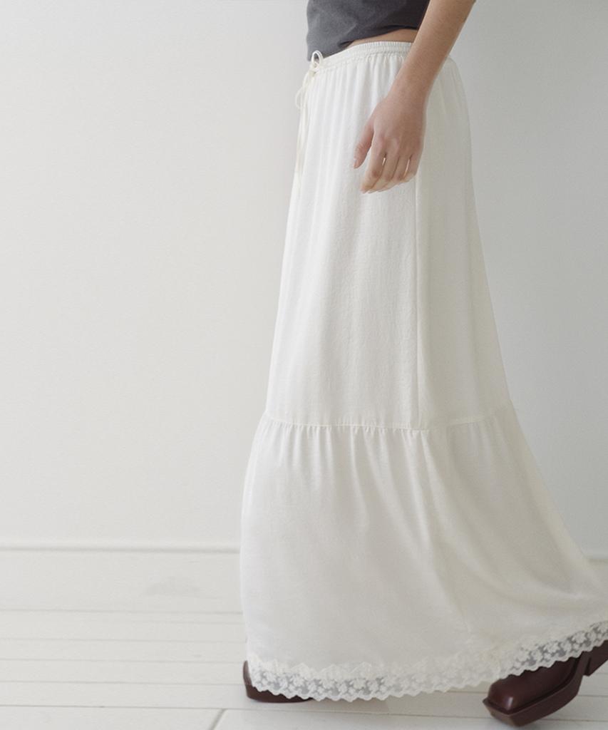 Enor Satin Lace Maxi Skirt - Ivory