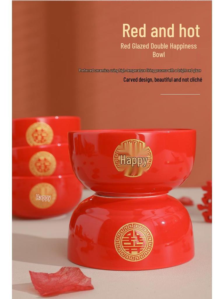 Chinese Wedding Red Bowls & Chopsticks Set: Bride Dowry Gift Pair