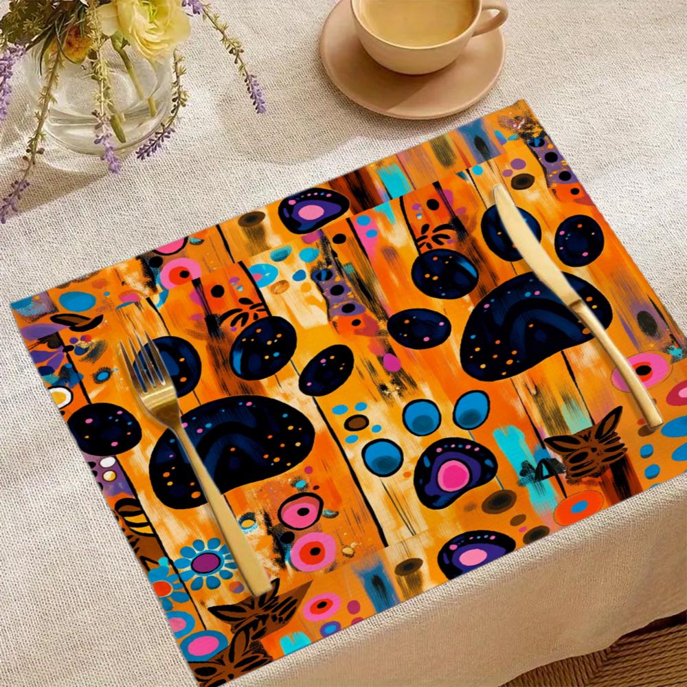 Colorful Abstract Pattern Placemat With Vibrant Dots And Shapes For Dining Table Decor 30x45cm-4Pcs