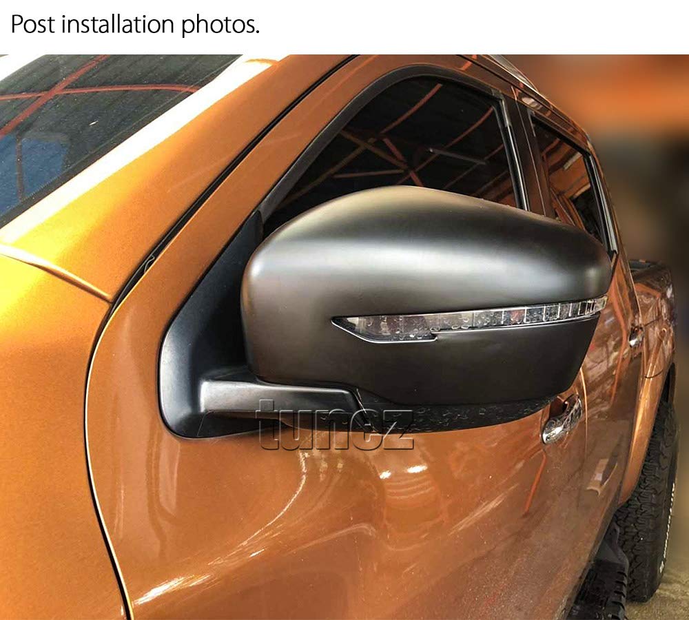 Tunez Matte Black Rear Side Mirror Cover Guard Protector with Turn Signal Indicator for Navara NP300 D23 STX Year 2015 2016 2017 2018 2019