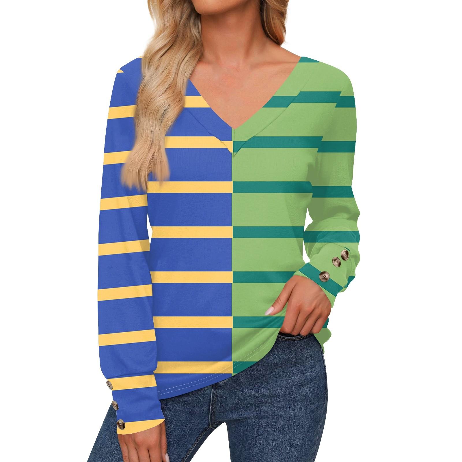 

Жіноча Повсякденна Мода Смугаста Сорочка з Довгими Рукавами на Ґудзиках з Манжетами V-подібний Виріз Повсякденна Вільна Футболка Осінній Одяг XL