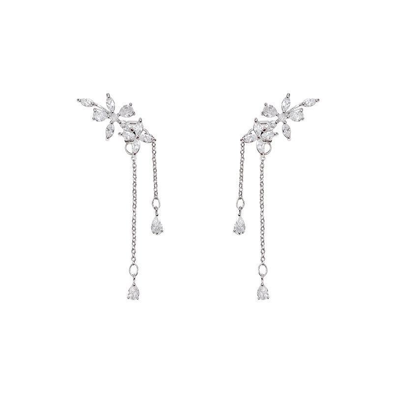 "925 Silver Long Tassel Zircon Bow Earrings for Women - Light Luxury & Versatile Design"
