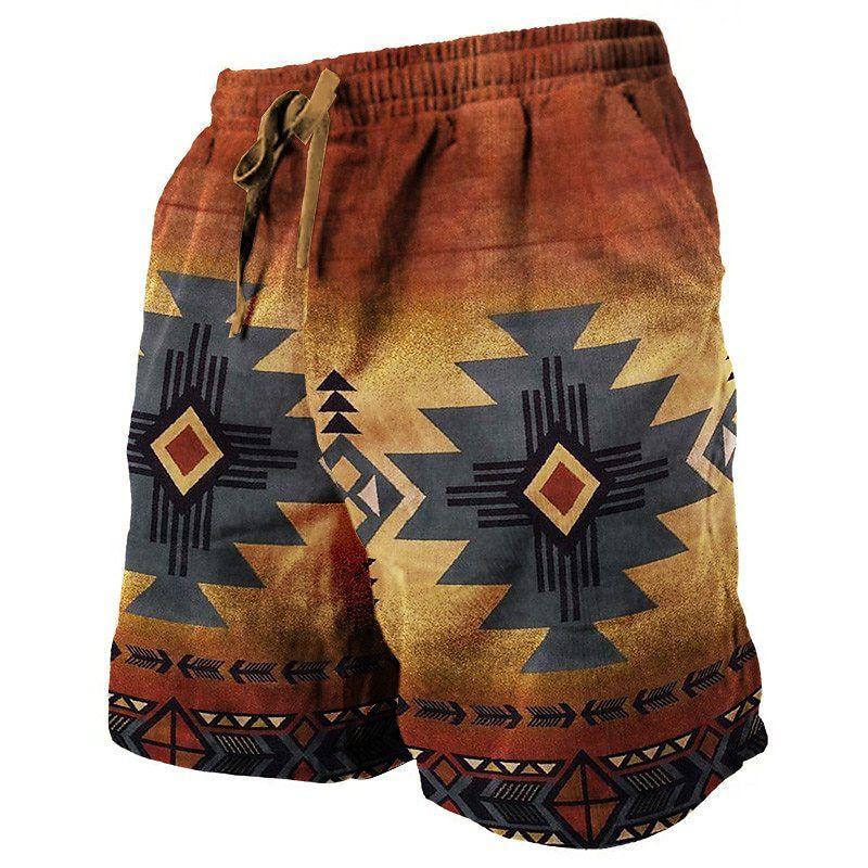 Men's Summer Casual Beach Shorts Palm Tree Print Quick Dry Drawstring Waist