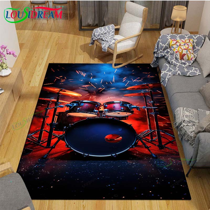 Fashion Music Drum Set Printed Carpet Outdoor Area Rug Non -slip Carpet Bedroom Decor Carpet for Living Room Birthday Gift