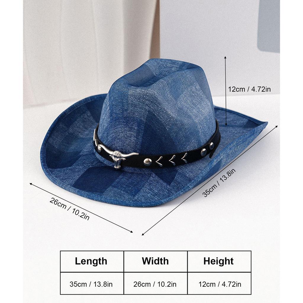 Stylish Vintage Cowboy Hats with Bull Head Embroidery Wide Brim Fedora Caps for Women Outdoor Travel and Events