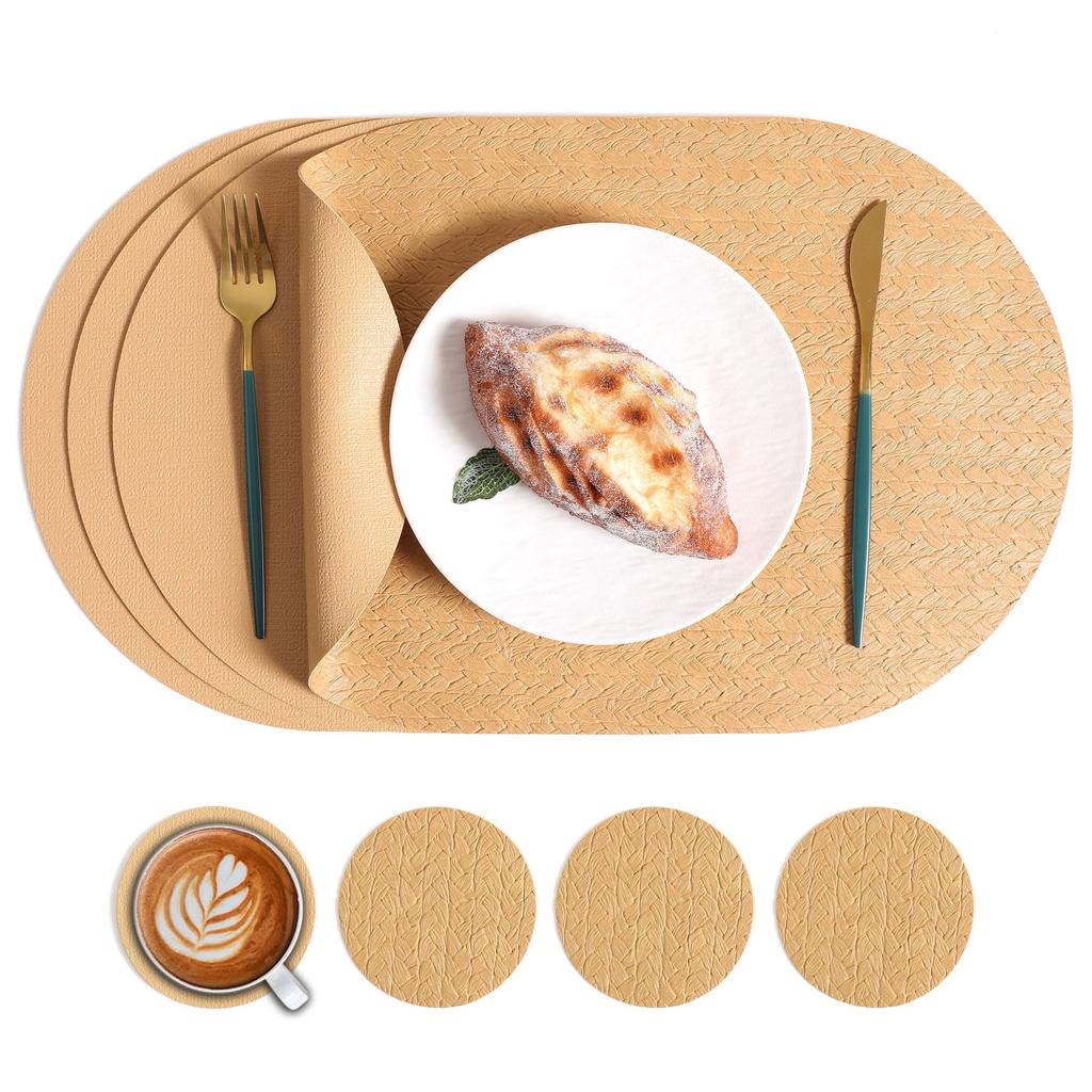 Nordische ins ovale lederen placemat Westerse maaltijd huishoudelijke eettafelmat Rijstkorrelpatroon milieubescherming anti-verbranding warmte-isolatie mat