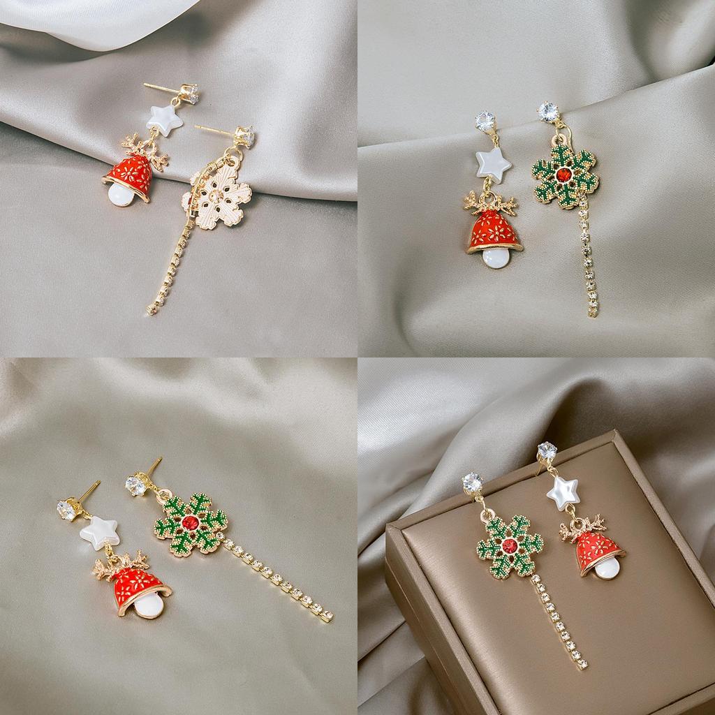 Christmas Bell And Reindeer Dangle Earrings With Electroplated Alloy For Womens Holiday Accessory