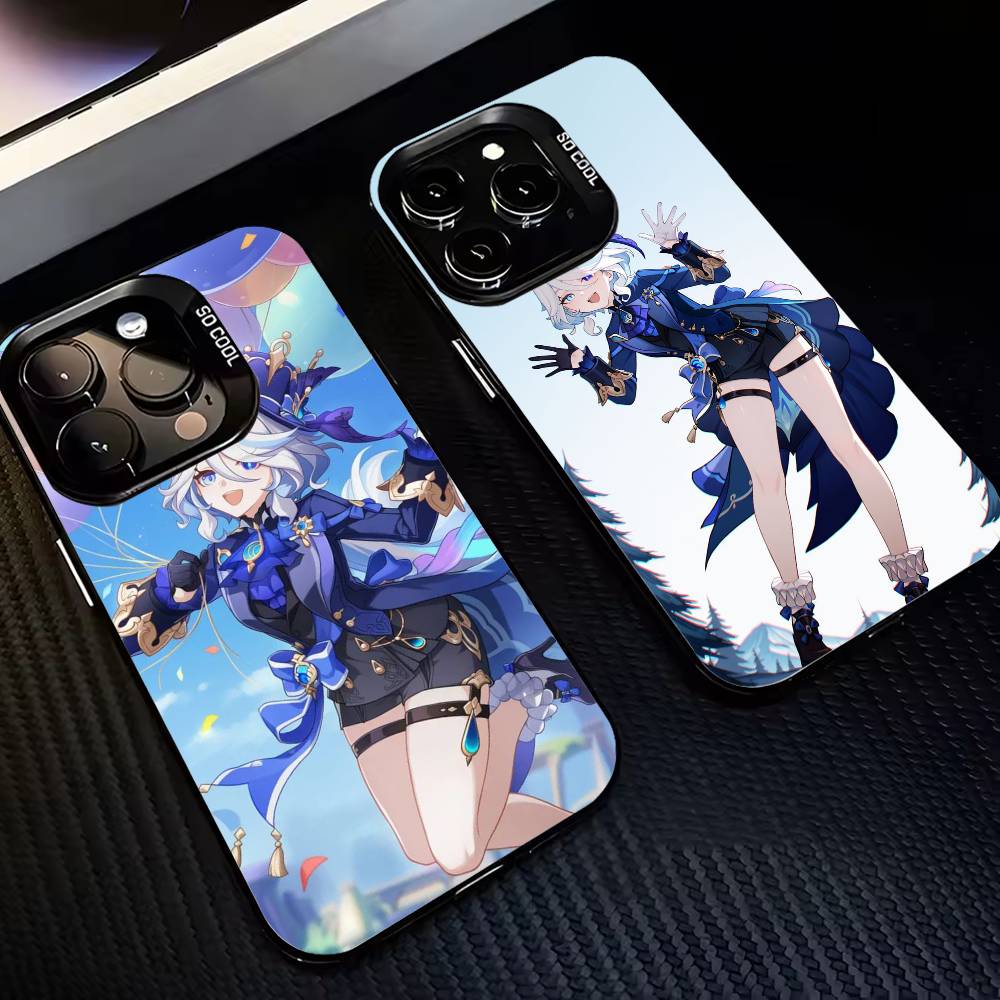G-Genshin roztomilý F-Furina I-Impact-fgi Pouzdro na telefon Pro iPhone 17,16,15,14,13,12,11 Plus,Pro Max,XS,Barevný stříbrný černý kryt