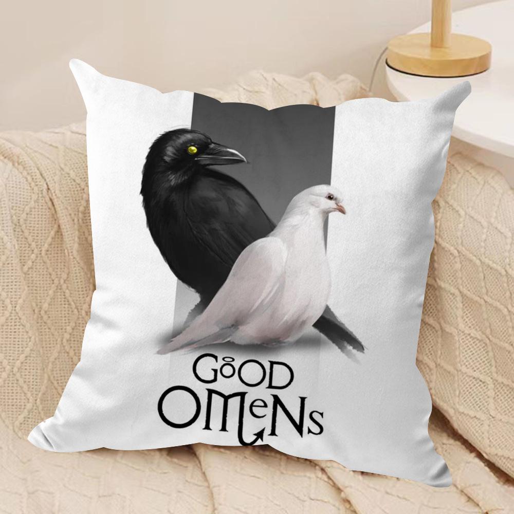 Tv GGood Omens Cushion Cover Silky Short Plush DoubleSided Printed Pillow Case for Sofa All Seasons Home Decor Gift 30x30cm