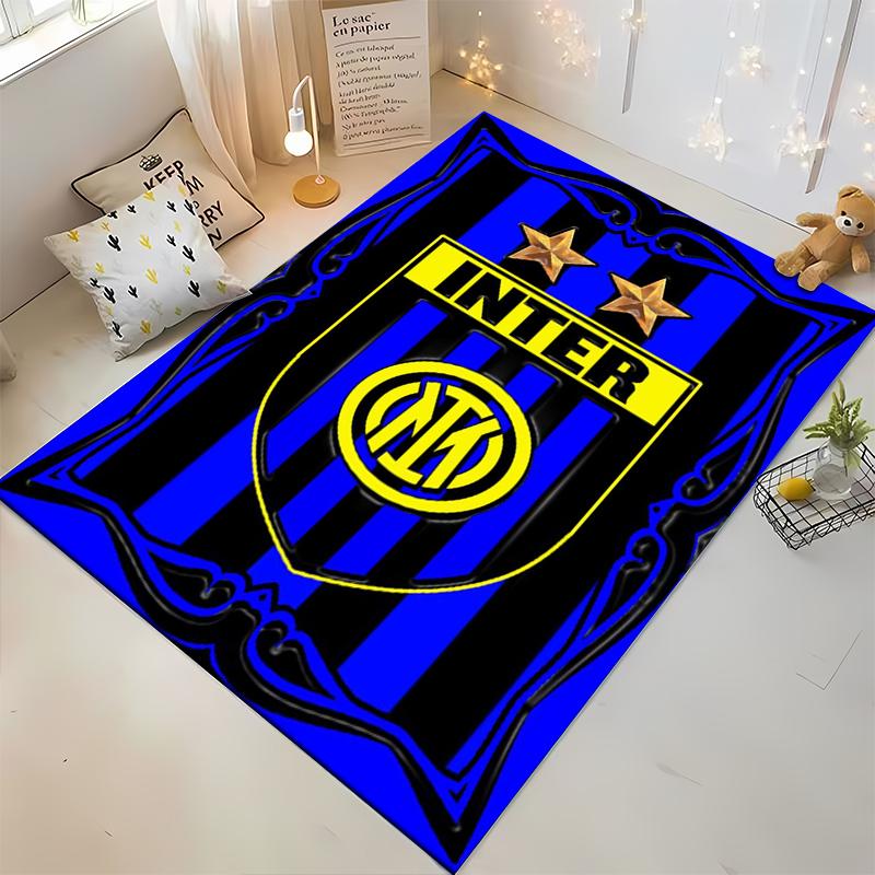 Inter Milan Logo Rug with Blue & Black Stripes Non-slip rug suitable for living room and bedroom sofas