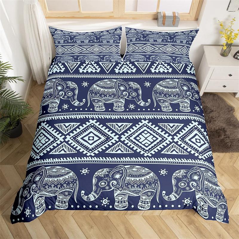

Пододеяльник с изображением африканского слона, экзотические животные в стиле вестерн, комплект постельного белья из микрофибры, богемный, мандала, цветочное одеяло, размер King Queen 210x210cm 3pcs