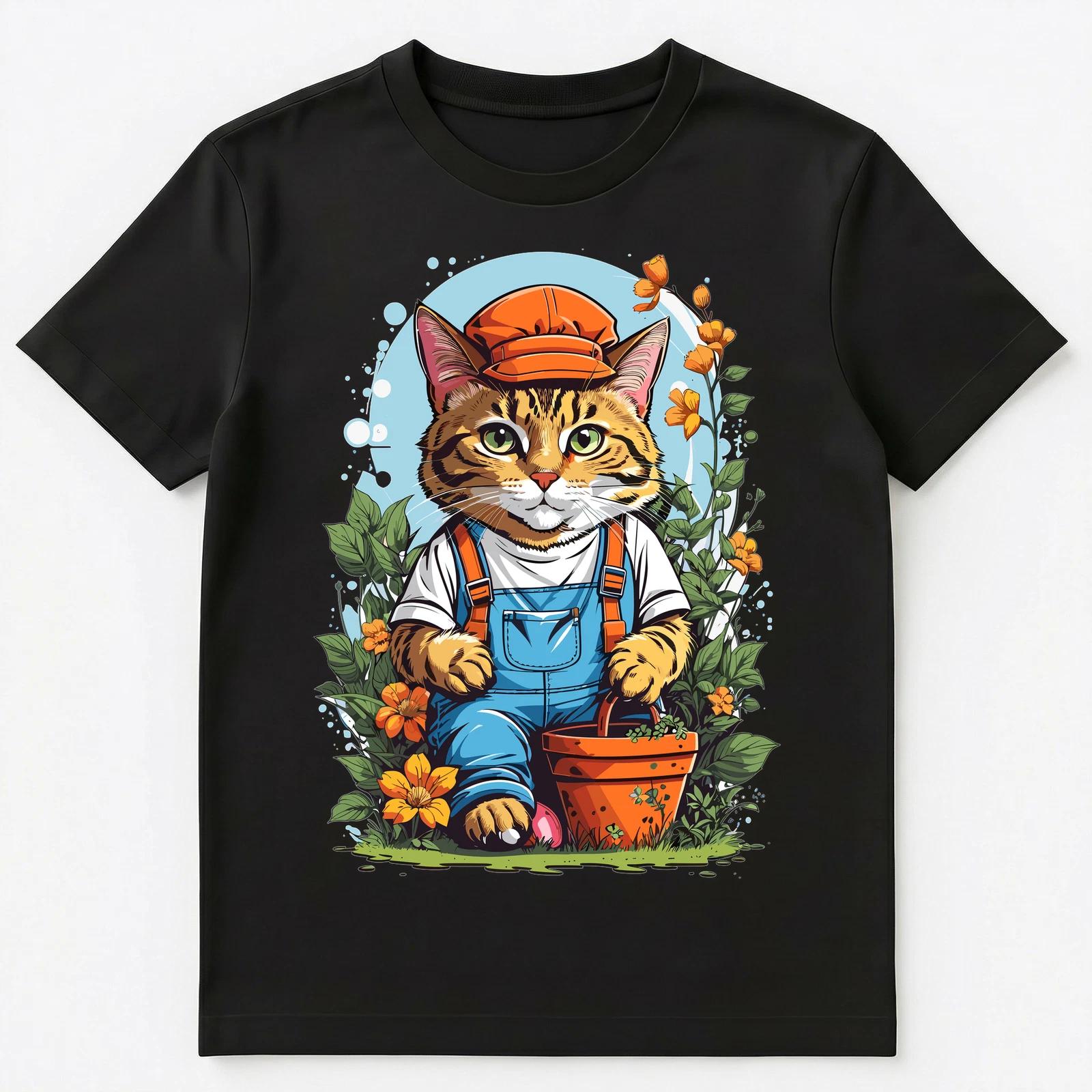 Cute Cat In The Garden Doing Gardening No Text Graphic Unisex T-Shirt S