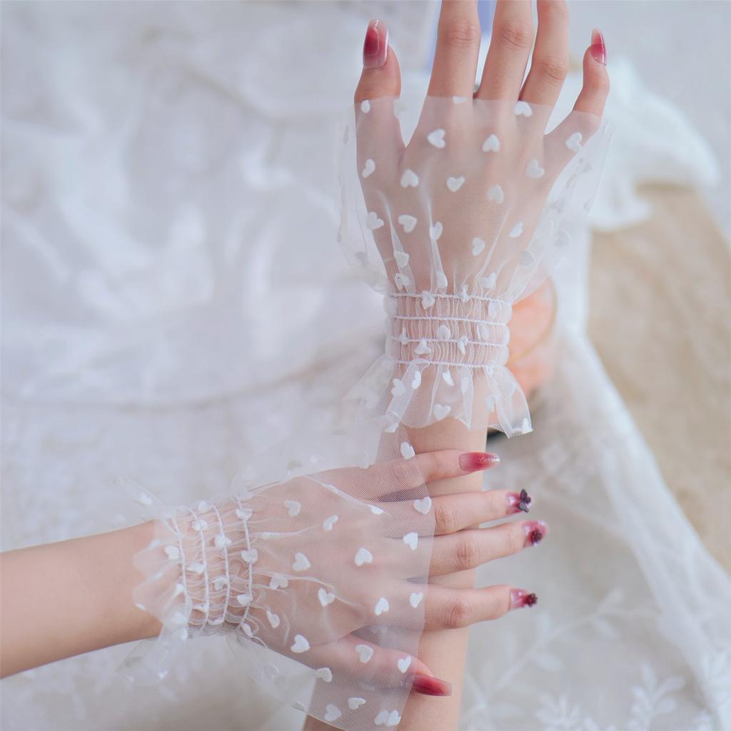 Heart Mesh Arm Sleeves For Nail Photography Breathable Sheer Fabric Elastic Cuffs Fashion Accessories