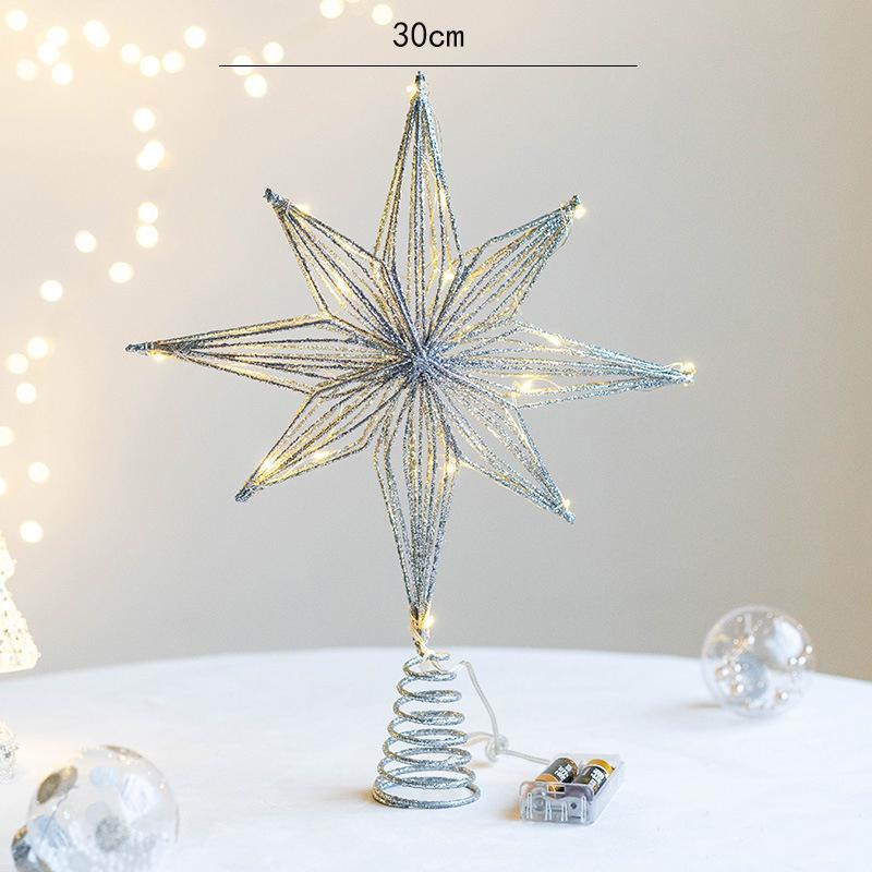 30cm Led Star Christmas Tree Topper With String Lights Festive Home Party Decoration For Holiday New Year Ornaments