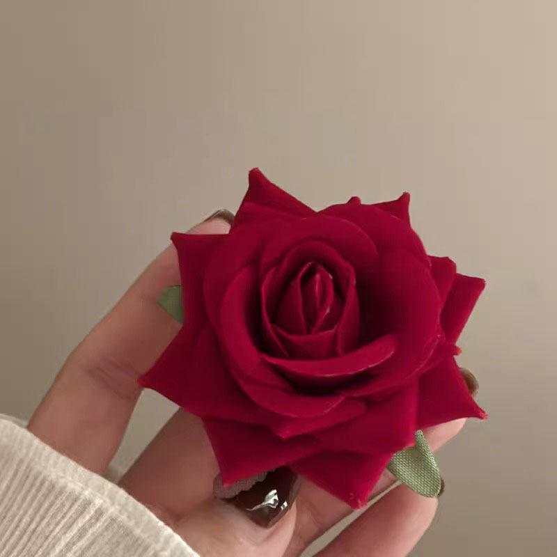 

Винтажная красная роза-заколка для волос - большой цветок-заколка-утка для боковой челки - элегантный аксессуар для волос в стиле феи Hairpin ярко-розовый/красный