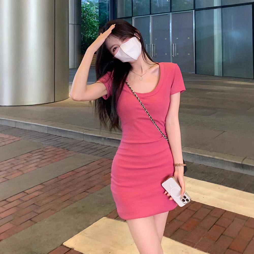Pure desire style sexy short-sleeved dress women's clothing summer new hot girl waist slim temperament hip-wrapped short skirt tide