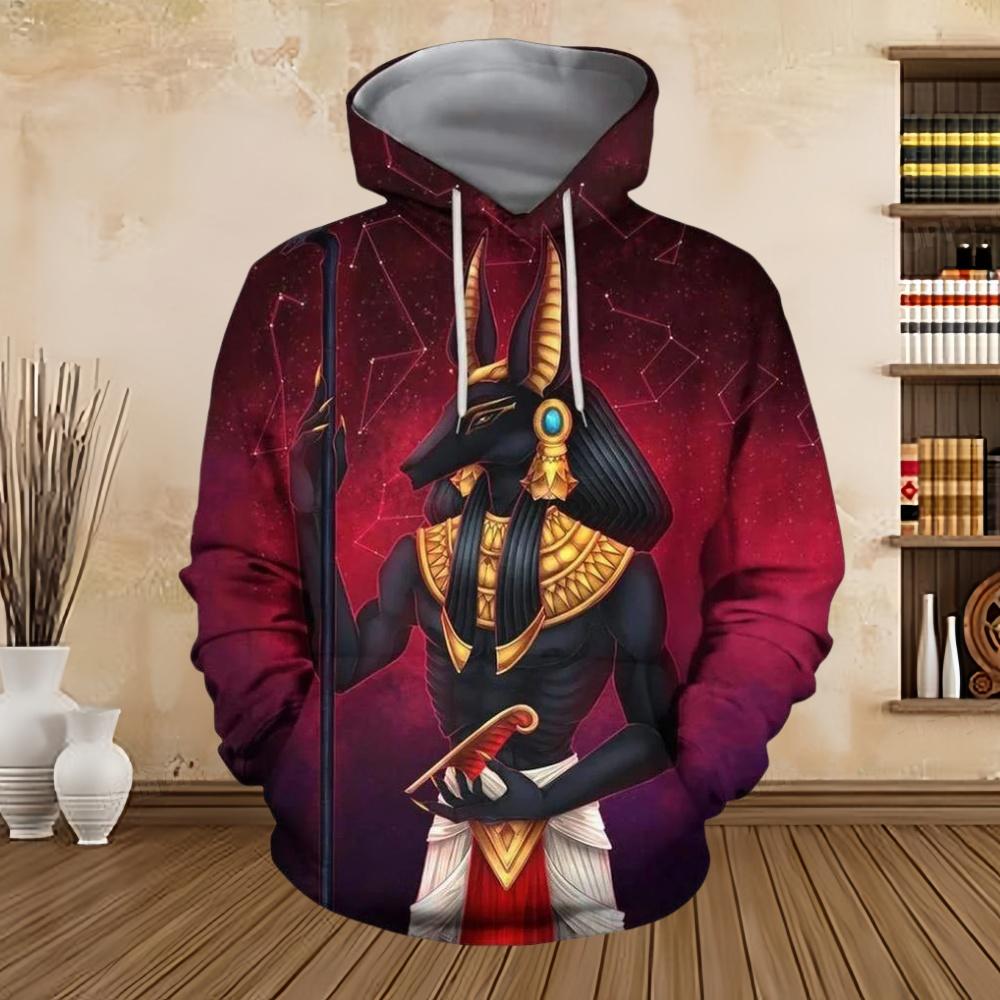 Herren Hoodie Ägypten Anubis Design Hoodies 3D Druck Grafik Tops Herbst Langarm Pullover Streetwear Kapuzenpullover Herren Kleidung