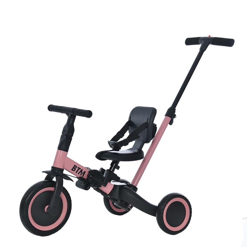 BTM Kick Baby Steering Push Bar Kids 3 With With Control Easy Pink Tricycle, Bike, 4-in-1, Stroller, Wheel, Included, Children's Tricycle, Bicycle,