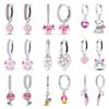 Kolczyki Dla Kobiet Kolor Srebrny 925 Różowy Tęczowy Koń Niedźwiedź Pszczoła Podwójne Kolczyki Koła Drobna Biżuteria Zaręczynowa Rocznicowa Prezenty