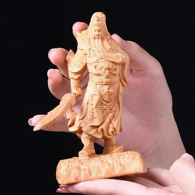 Cliff Cypress Wood Carving Guan Yu Ornament Home Furnishing Office Wooden Handicrafts Decoration Worship Ornament Holiday Gifts