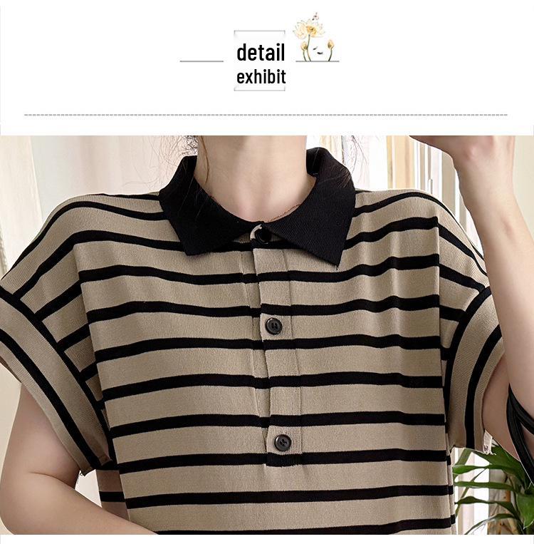 2026 Korean Striped Casual Maternity Polo Dress