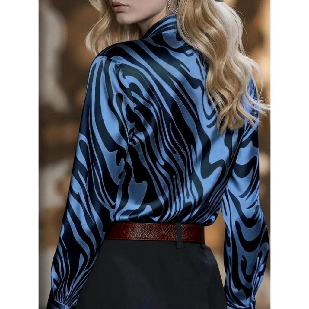 Spring women's new zebra print satin loose casual long-sleeved shirt