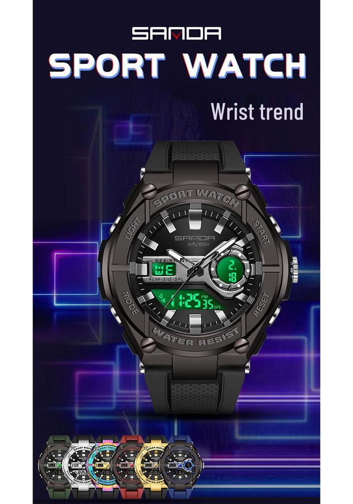 Sanda Man 3123 Multi-function Tactical Military Style Waterproof Luminous Alloy Sports Watch.