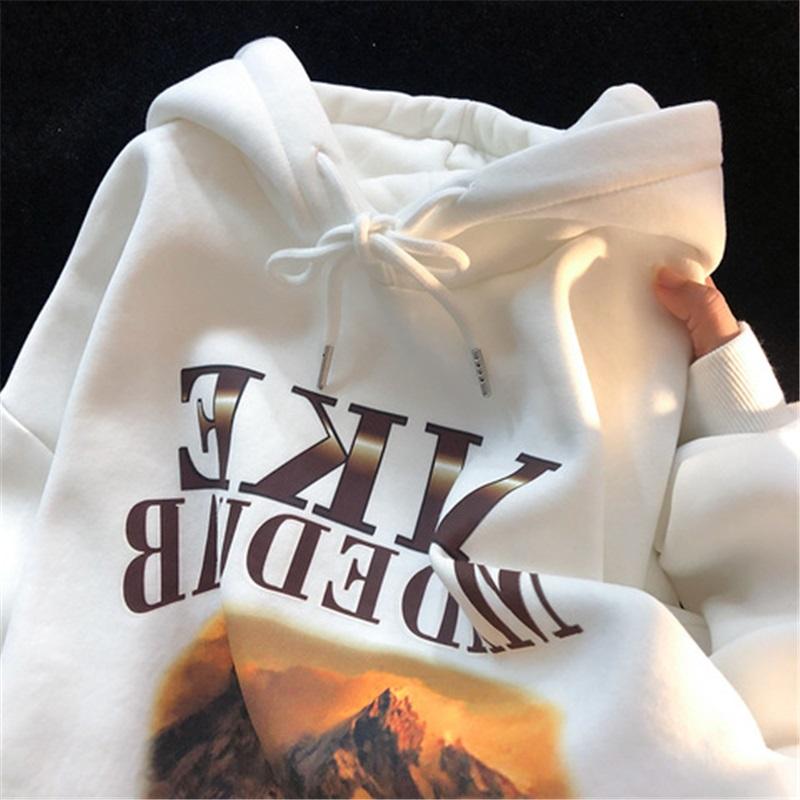 

Women s Casual Hoodie Mountain Landscape & Letter Print Long Sleeve Hooded Sweatshirt Loose Fit Pullover For Fall Winter XXXL білий