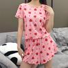 2025 Summer Women's Pajamas Set O-Neck Crop Tops & Shorts Thin Sleepwear 2 Pieces Sets Pajama for Girl Funny Cartoon Print Youth Homewear