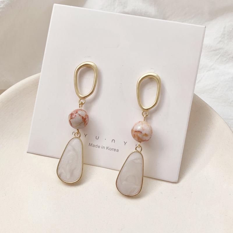 

S925 Silver Needle Long Oval Dangle Earrings with Natural Stone