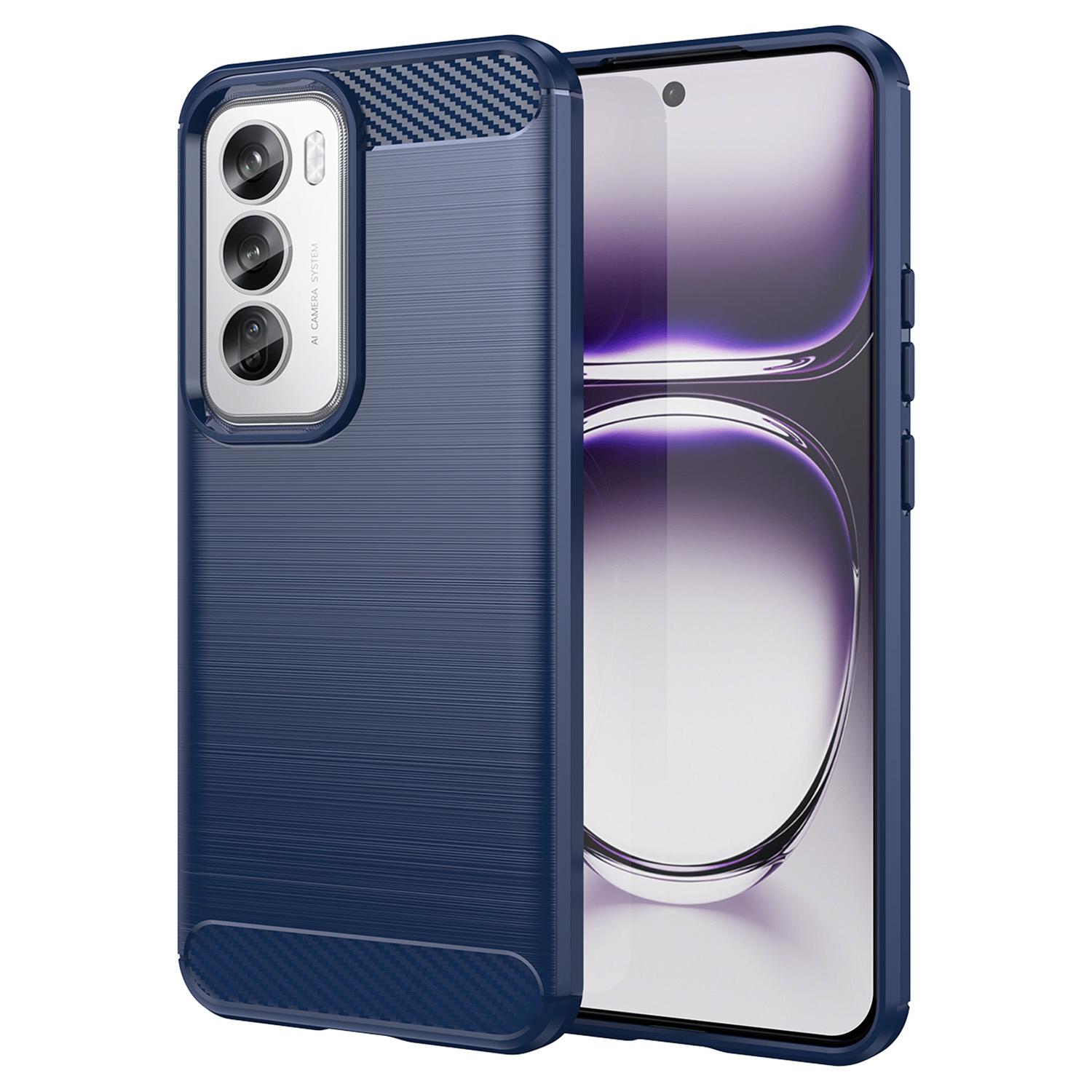 

For Oppo Reno12 Pro 5G (Global) Case Carbon Fiber Texture Brushed TPU Phone Cover Blue