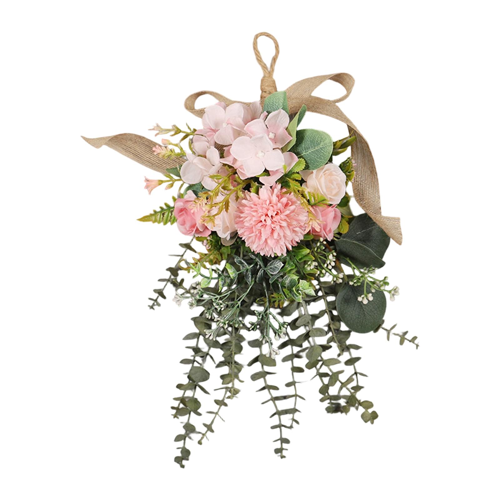 

Eucalyptus and Chrysanthemum Door Wreath Lighted Flower Garland Wall Hanging Decoration for Wedding Outdoor Party рожевий