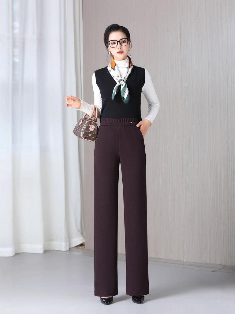Elastic Waist Straight-Leg High Waist Plus Size Women's Slimming Pants for Autumn/Winter 2025.