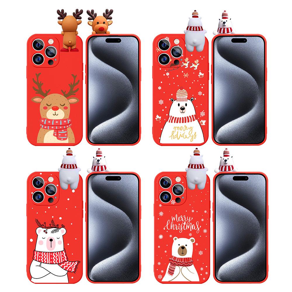 Christmas Snowman Cartoon Elk Relief Doll Phone Case for Apple 15/14 Pro Max.