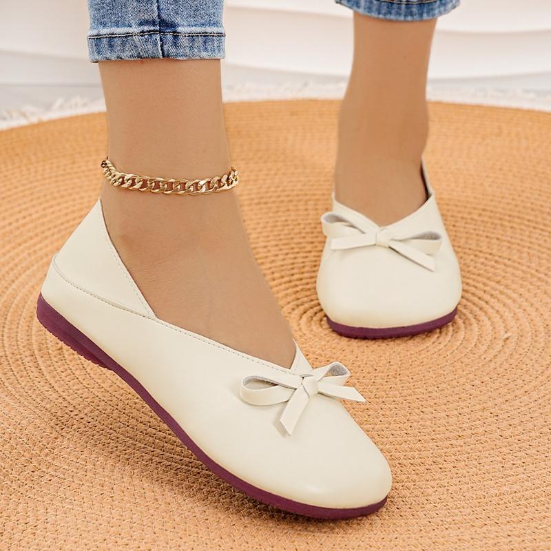 Spring and Autumn Casual Solid Color Simple Bow Two Wear Single Shoes Women's Round Head Flat Bottom Women's Shoes Light Mouth Single Shoes