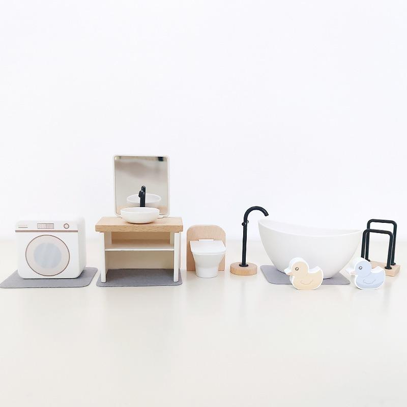 New Mini Small Furniture Wooden Kitchen Bedroom Bathroom Play House Simulation Doll House Children's Toys Furniture Placement